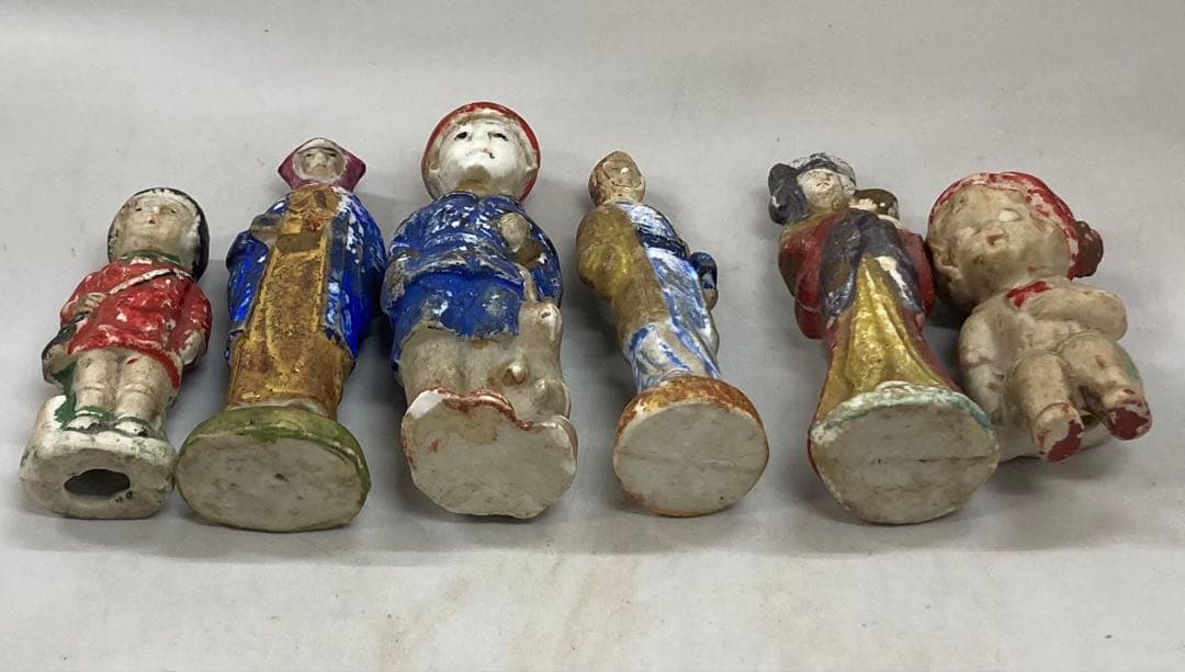 B427b「陶磁器人形 6体」戦前　レトロ　ヴィンテージ　男子　女子