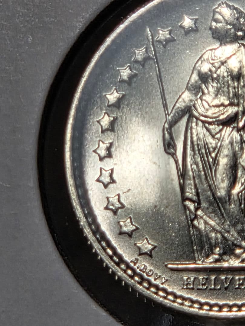 (稀少 完全未使用)スイス連邦　ヘルヴェティア立像　1/2フラン銀貨　1962B