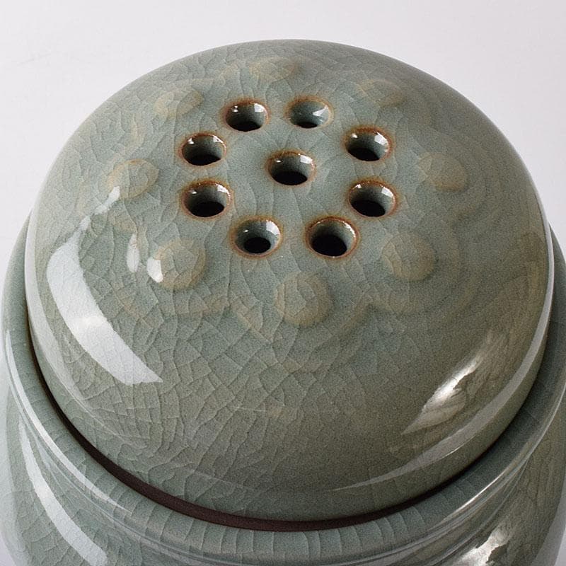 中国　徐朝興　徐凌　龍泉青磁　三ツ足蓋香炉　唐木台・証明書・箱付　V　7769C