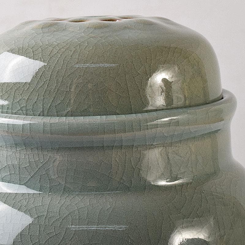 中国　徐朝興　徐凌　龍泉青磁　三ツ足蓋香炉　唐木台・証明書・箱付　V　7769C