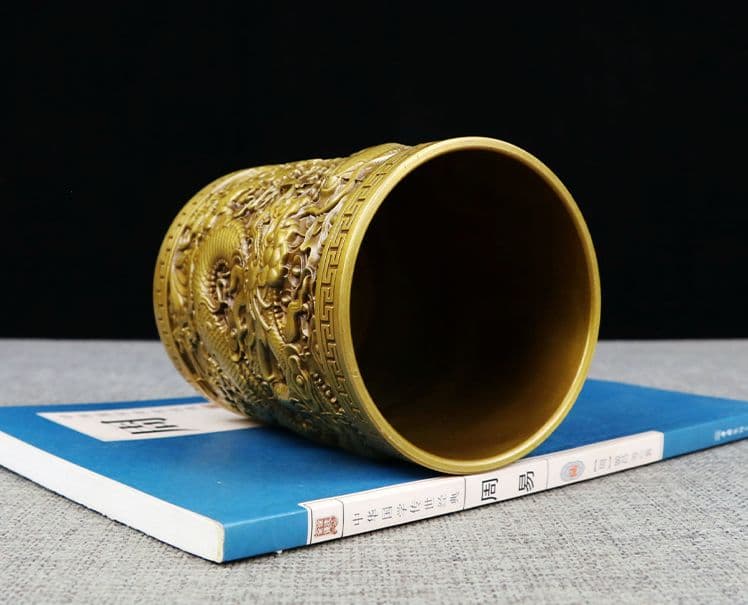 銅器 盤竜の 筆箱 書道具 文房具 現代工芸品 美術品 置物