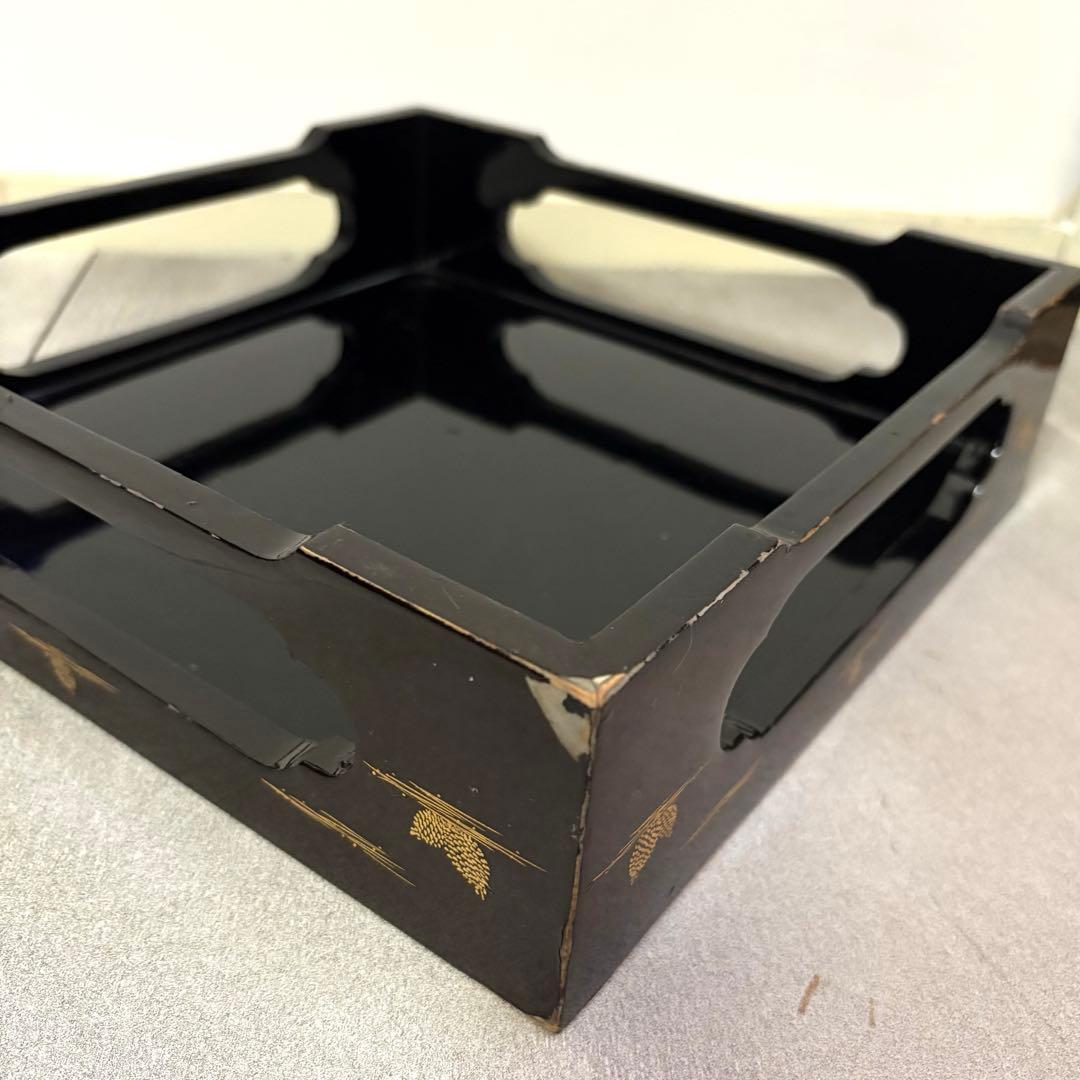 豪華セット◽️蒔絵 4段重箱 鶴松 重台付き 蓋2枚 漆器 骨董 昭和レトロ 正月