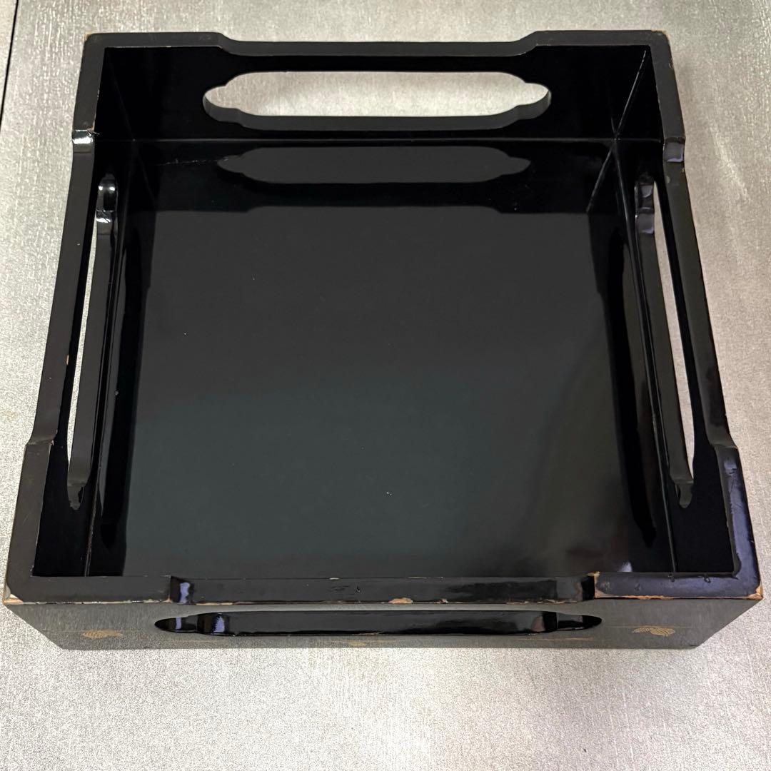 豪華セット◽️蒔絵 4段重箱 鶴松 重台付き 蓋2枚 漆器 骨董 昭和レトロ 正月