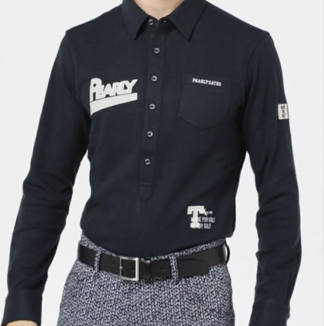 新品 パーリーゲイツ ストレッチカノコスムースピーチ 長袖ポロシャツ(5)L/紺