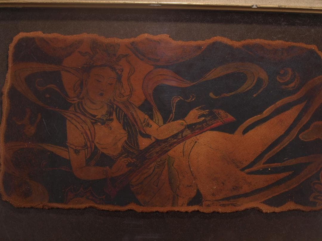 中国唐時代　敦煌莫高窟壁画 彩絵　人物像 発掘品 AK1948A8-5