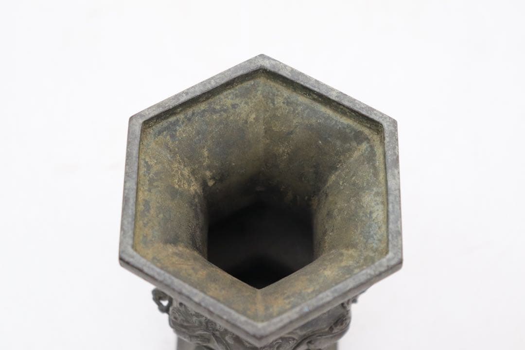 延秋作　飛天彫花入　銅製　高岡銅器　送料込み250702