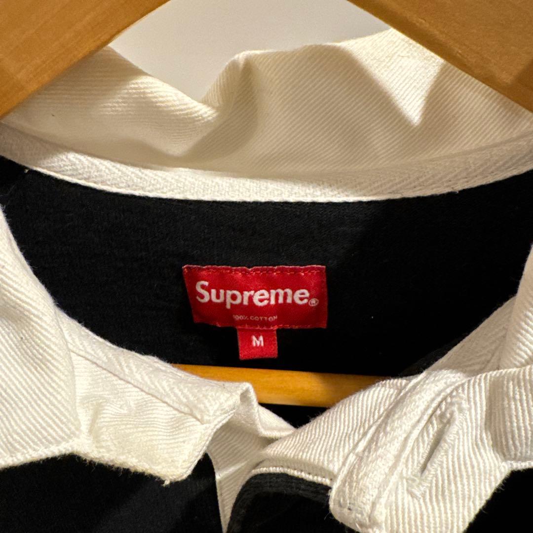 美品　Supreme ラガーシャツ M 黒/白　15aw