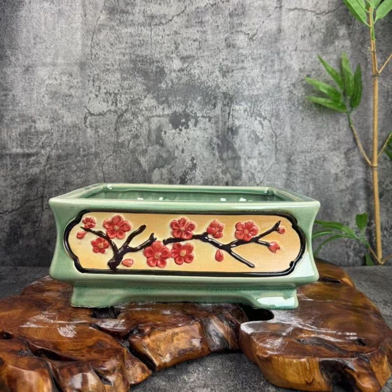 レリーフ彩花鉢 盆栽鉢 磁鉢山野草鉢 多肉植物 植木鉢 小品大品盆栽鉢陶器鉢置物