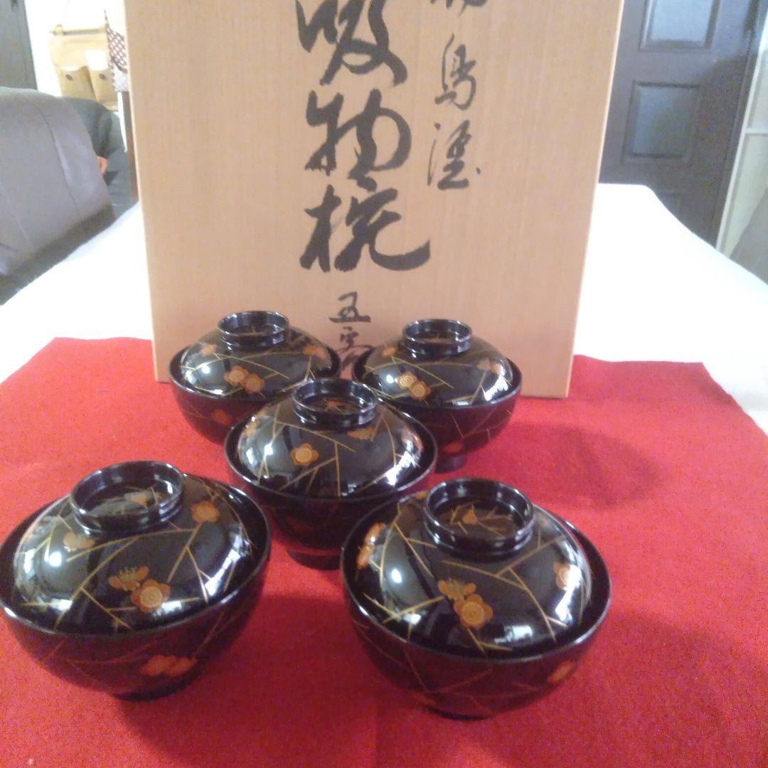 輪島塗　梅蒔絵入椀五客　未使用品