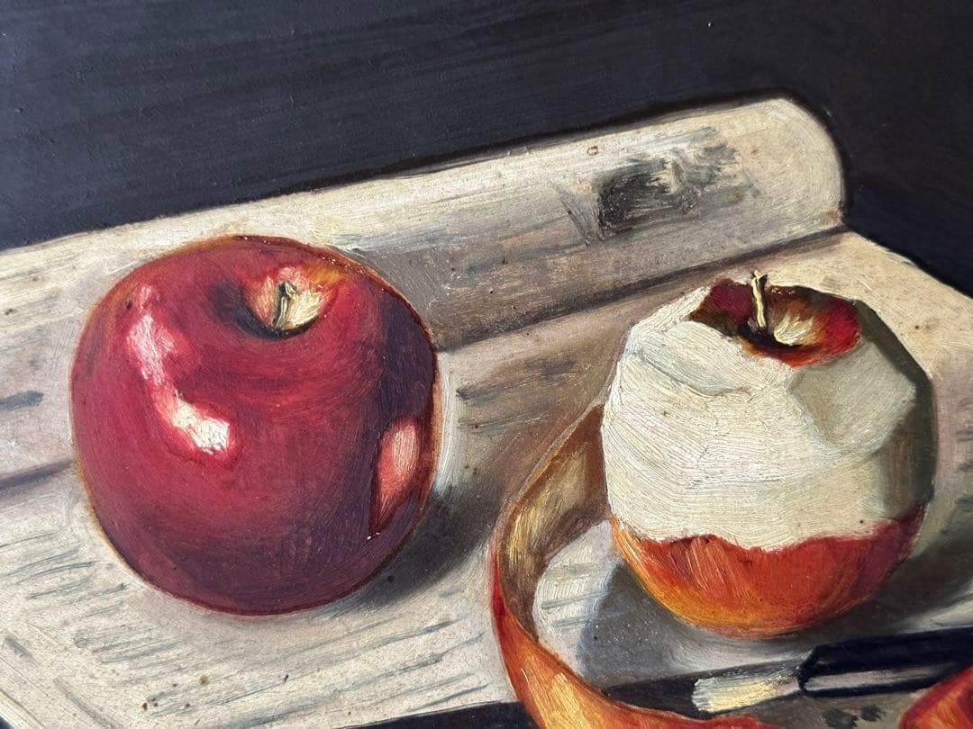 vintage art 赤い林檎の油彩画 ヴィンテージ アンティーク 額装 油絵