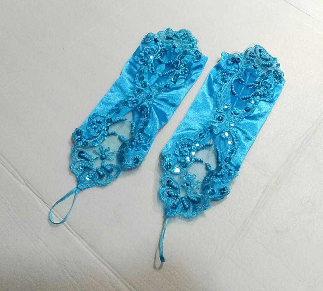 ベリーダンス衣装ブルー オリエンタル アームカバー付M-L水色マーメイドフレアー