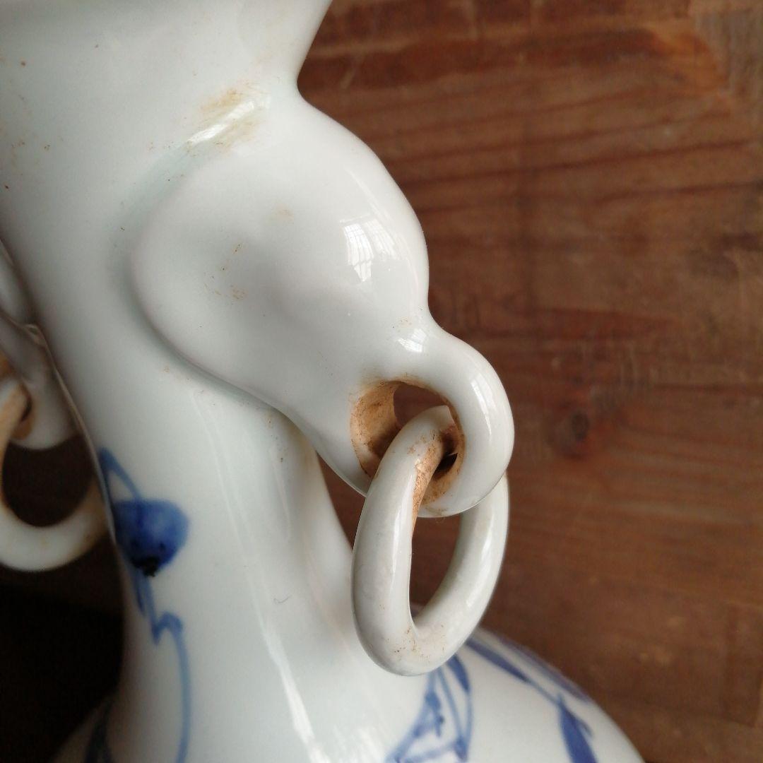 大正李朝　象耳胴締白磁花瓶　25cm　大正期