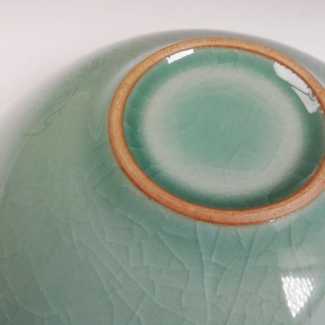 Ｔ９７７　茶碗　『高麗青磁茶碗』『青珍　梁命煥 作』　共箱　抹茶碗　茶道具