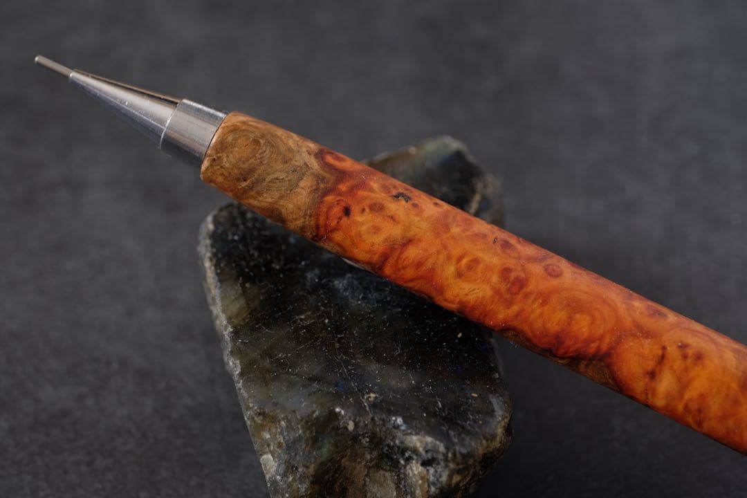 PG5木軸カスタム0216　高村杢工房 製図用シャープペンシル　花梨瘤　紅白