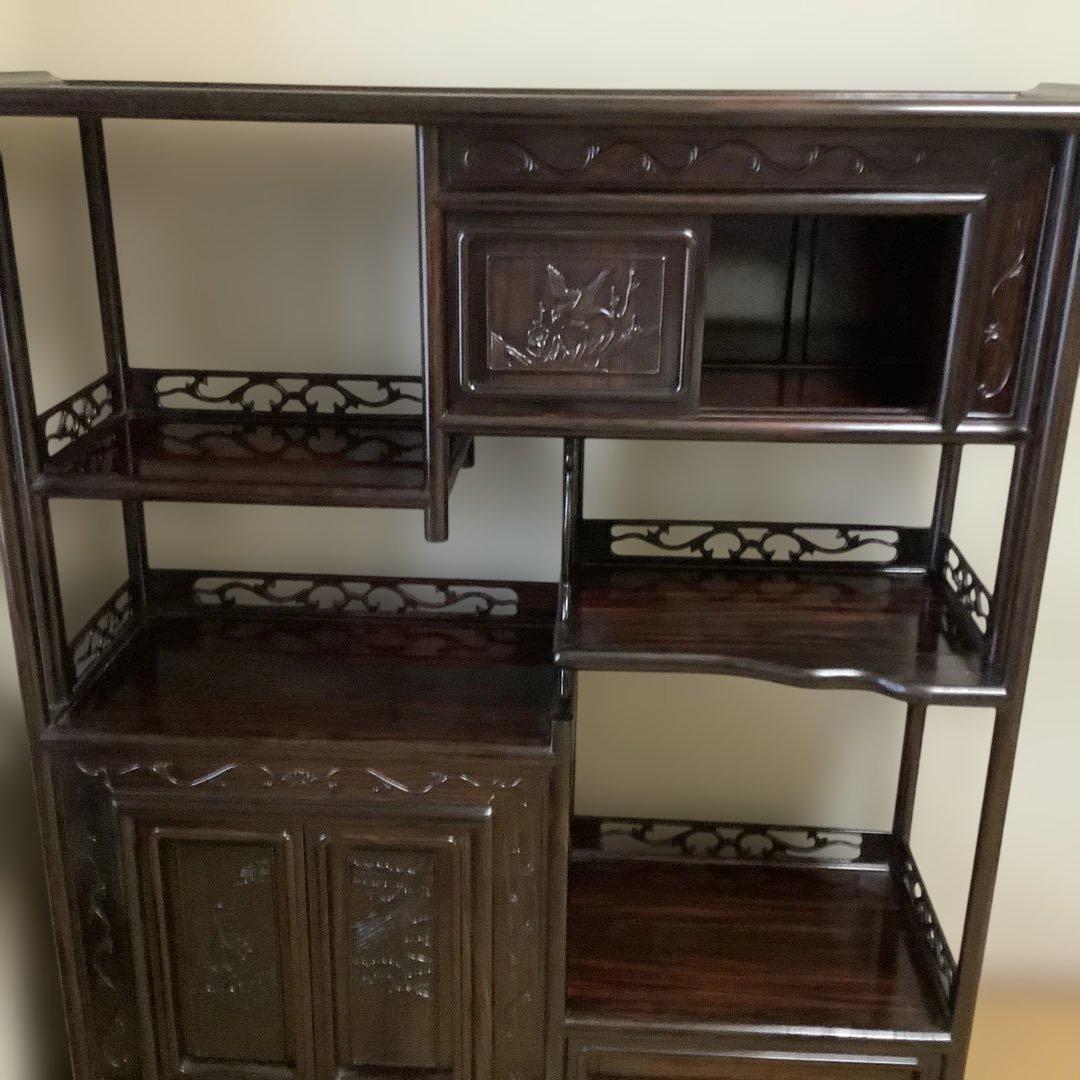 美品　レトロ　飾り棚　違い棚　茶棚　茶道　紫檀　木製　和家具　彫刻