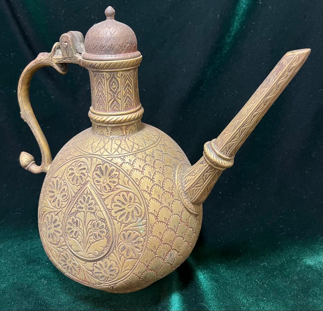 希少外国製古代19世紀ブロンズティーポット骨董現状品のみ25cmx26x11cm