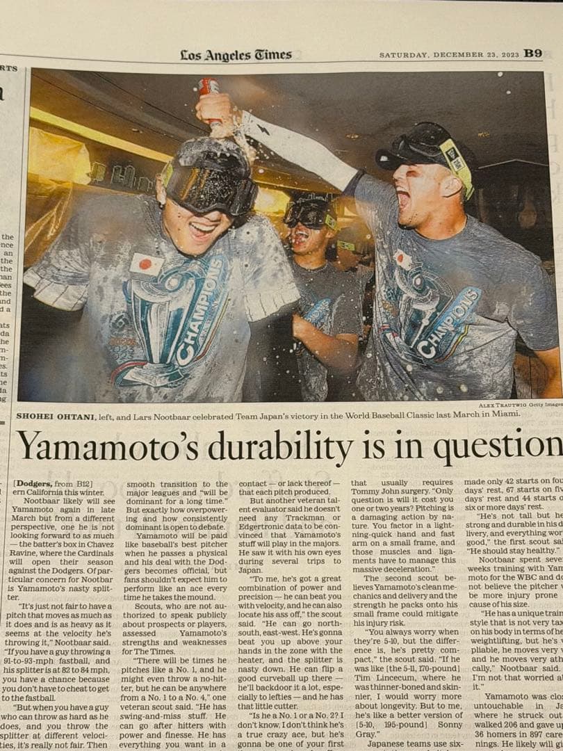 『 WBC優勝 山本由伸特集号』超激レア ロサンゼルスタイムズ ドジャース