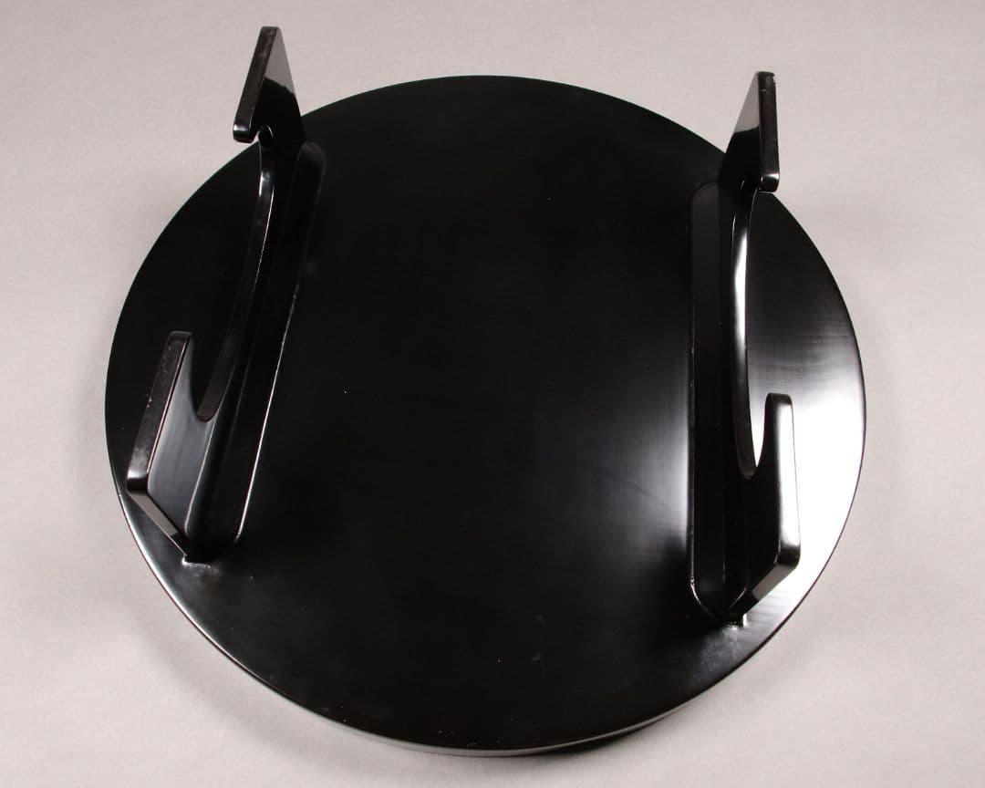 M851/ 木製漆器 草花絵変蒔絵 足付円形膳 五客 根来 黒塗 / 丸輪島加賀