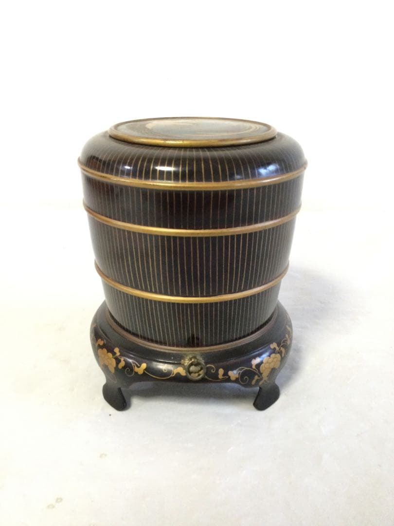 漆芸 鳳凰蒔絵 足付段重 蓋物 骨董 時代物 Mラ