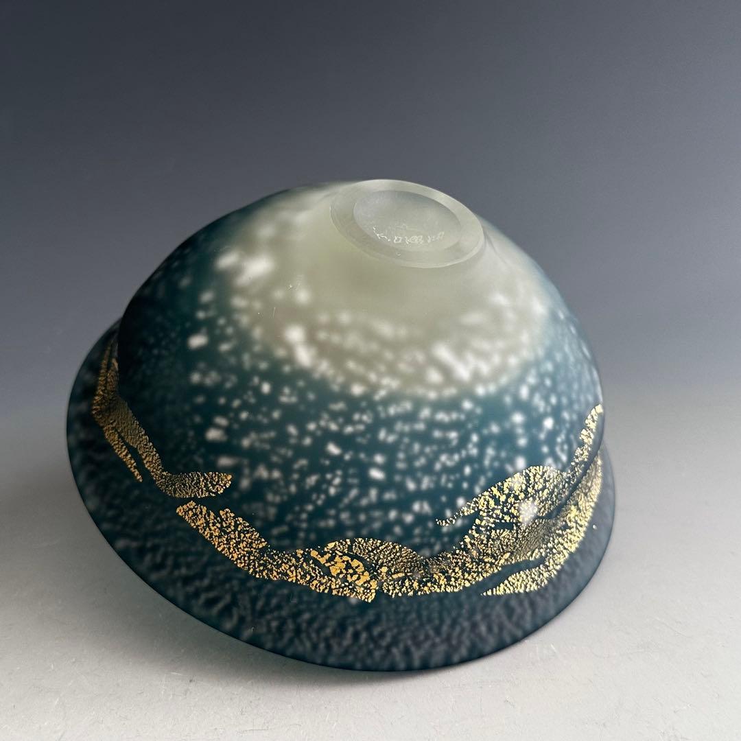 茶道具　彩色金銀箔入　クリスタル　茶碗　大川薫　共箱　ガラス　硝子　夏茶碗　茶会