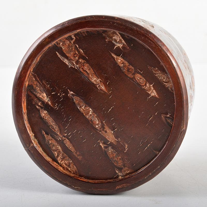 伝統工芸　樺細工　吉田忠作　桜皮抹茶入　共箱　V　R5560