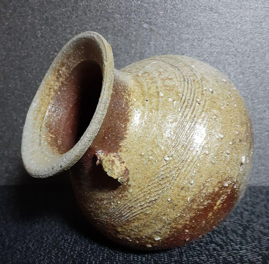 常滑焼　【竹内嘉彦】造　南蛮手　櫛目　双耳壺　共箱　共布　陶歴付　茶道具　茶器