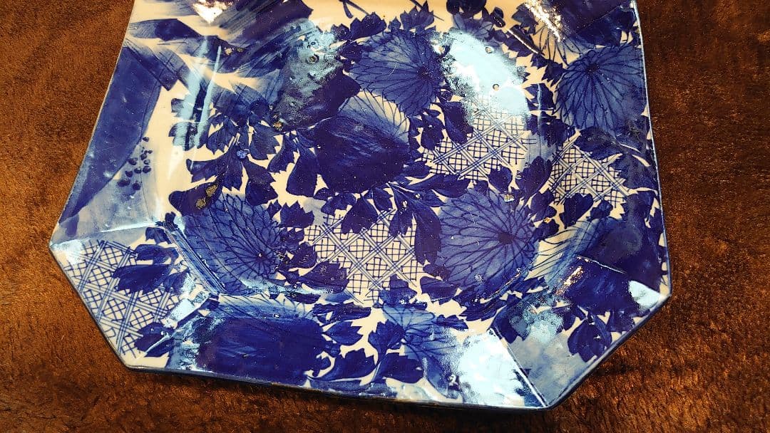 古伊万里　伊万里　染付　華の図　八角皿　１客