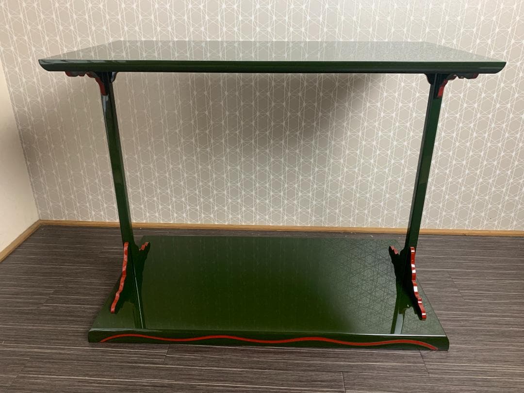 輪島塗 目白宗芳造 宗旦好 青漆紅爪 及台子 共箱 茶道具 水指棚 835