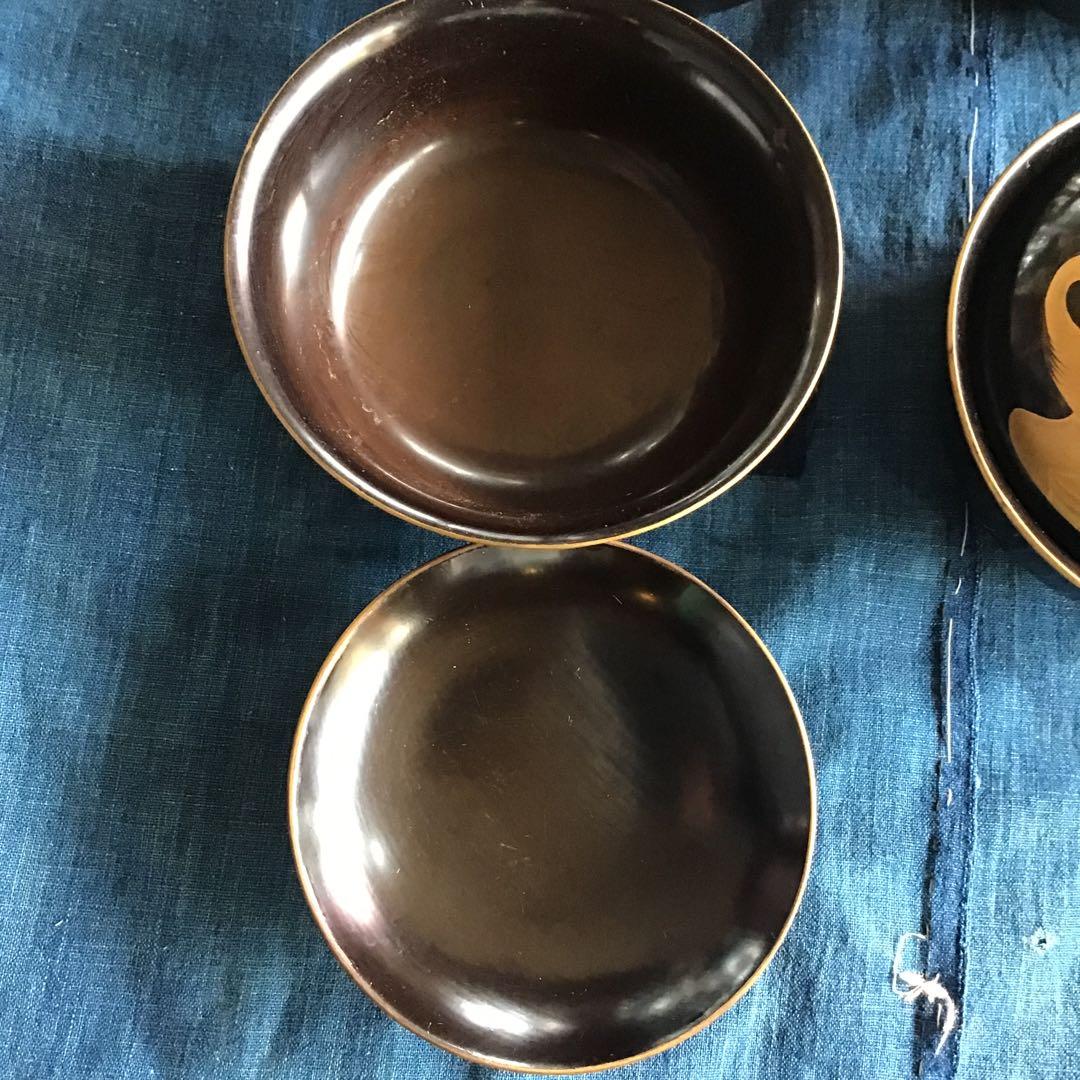 漆器 蓋付き椀 輪島塗　骨董　金蒔絵　鶴　7個セット