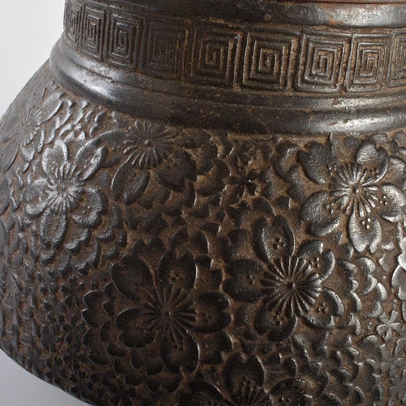 南部鉄器　桜文　鉄瓶　鉄釜　V　6378