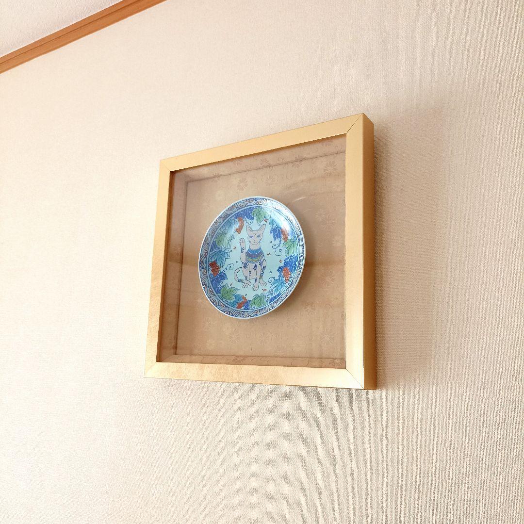 美品　幸兵衛窯　美濃焼　色絵陶額「招き猫」化粧箱入 KOBEIGAMA　日本