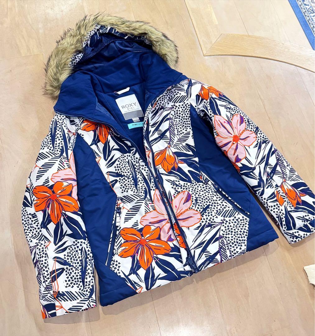 ★未使用ROXYスノージャケット150 トロピカル柄　ファー付き　スキー　スノボ