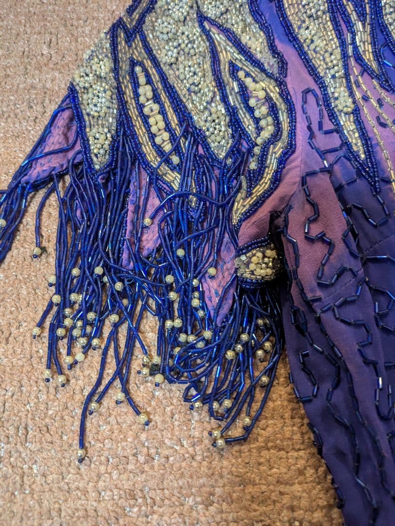 おまけワンピ付き 紫色 ビーズ装飾 社交ダンスドレス　ベリーダンス