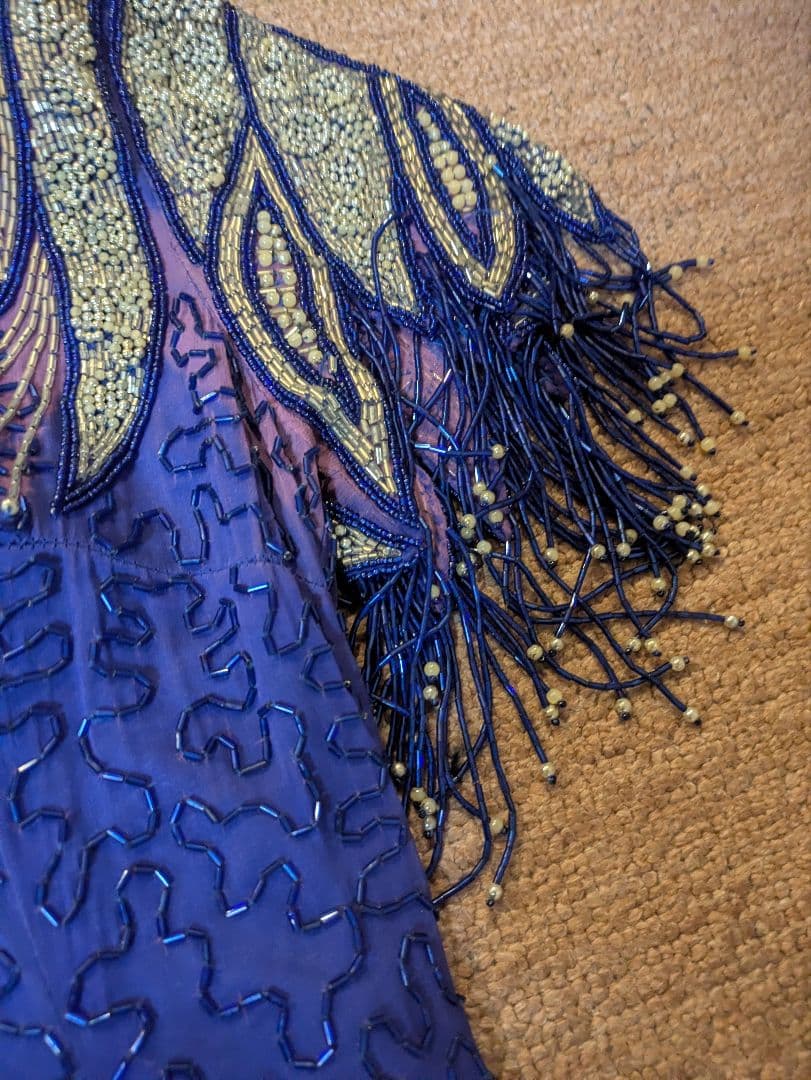 おまけワンピ付き 紫色 ビーズ装飾 社交ダンスドレス　ベリーダンス