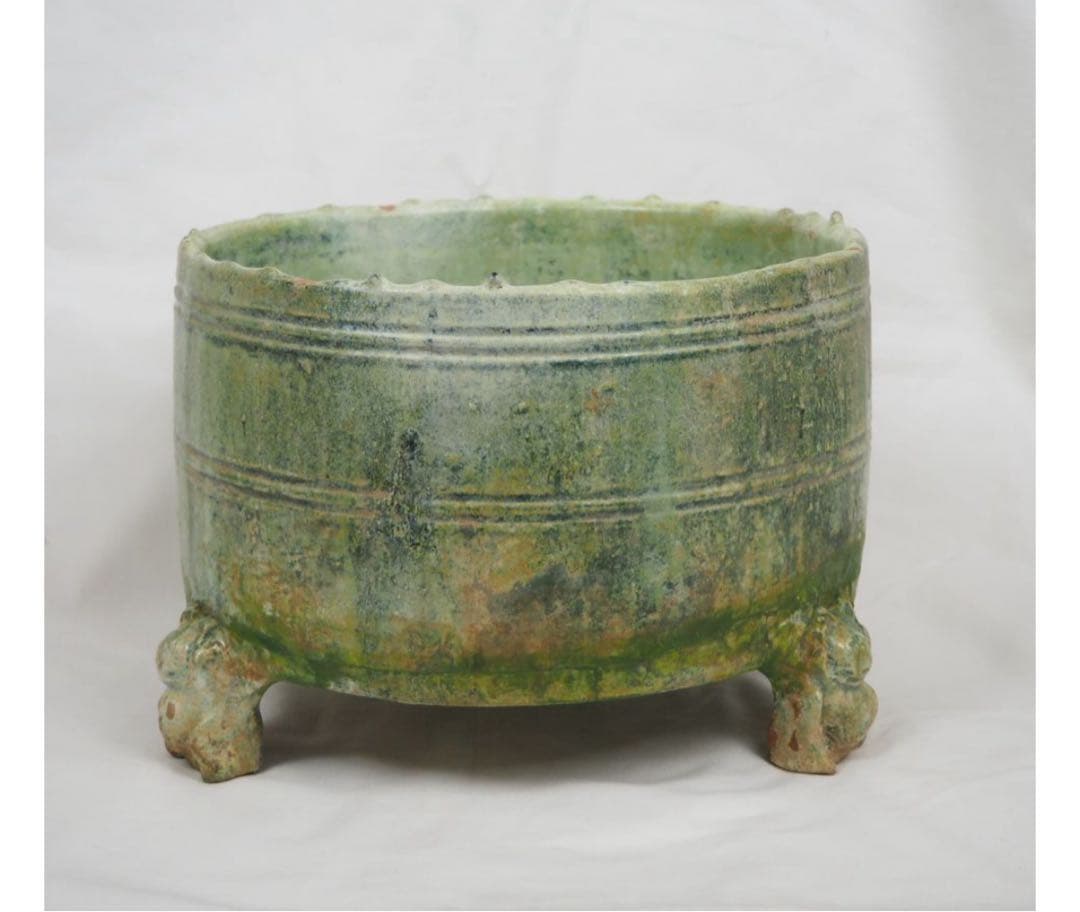 送料無料★博物館級★前漢～後漢時代 前1～後1世紀　銀化緑釉温酒樽明器本物保証