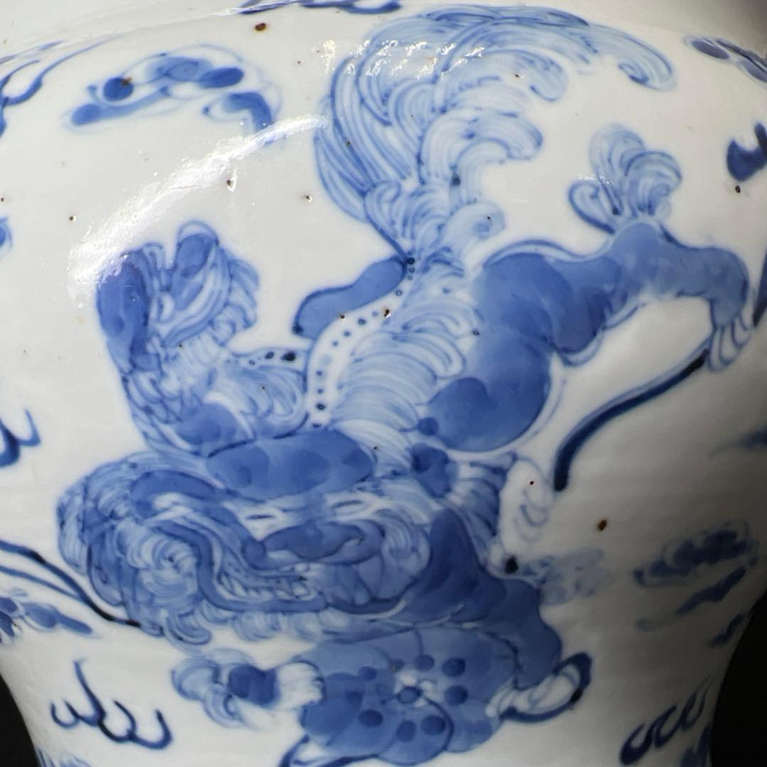中国清時代　新渡青花雲龍図　水指　木箱付直径20㎝　トサエ東な7-1011☆2F