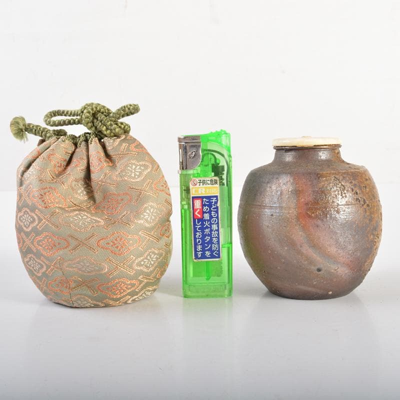 茶道具　備前焼　竹子窯　西川政美作　茶入　仕覆付　共箱　V　R6651