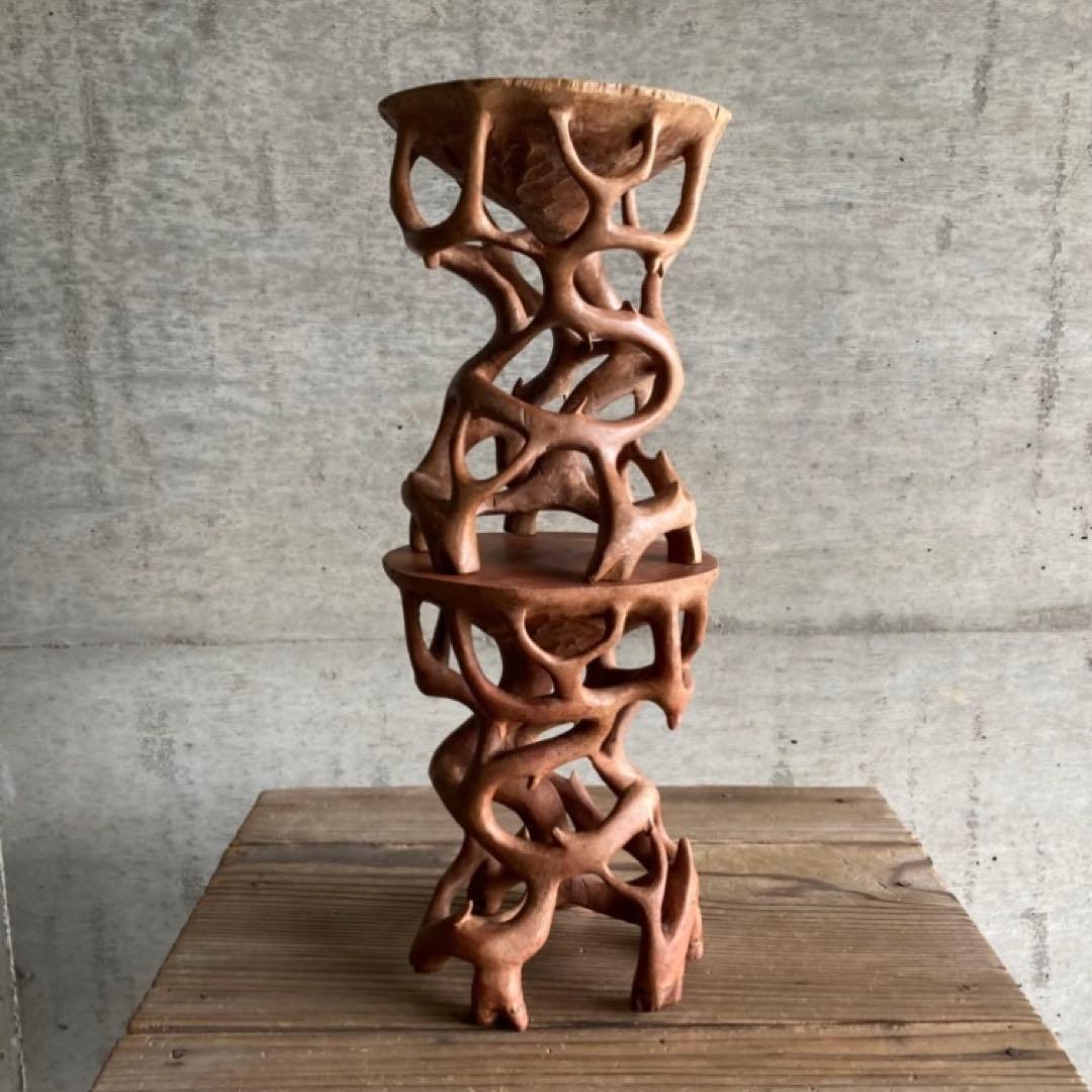 根卓 花台 香炉台 置物台 飾り台 盆栽 台座 オブジェ 木製 2点 レトロ