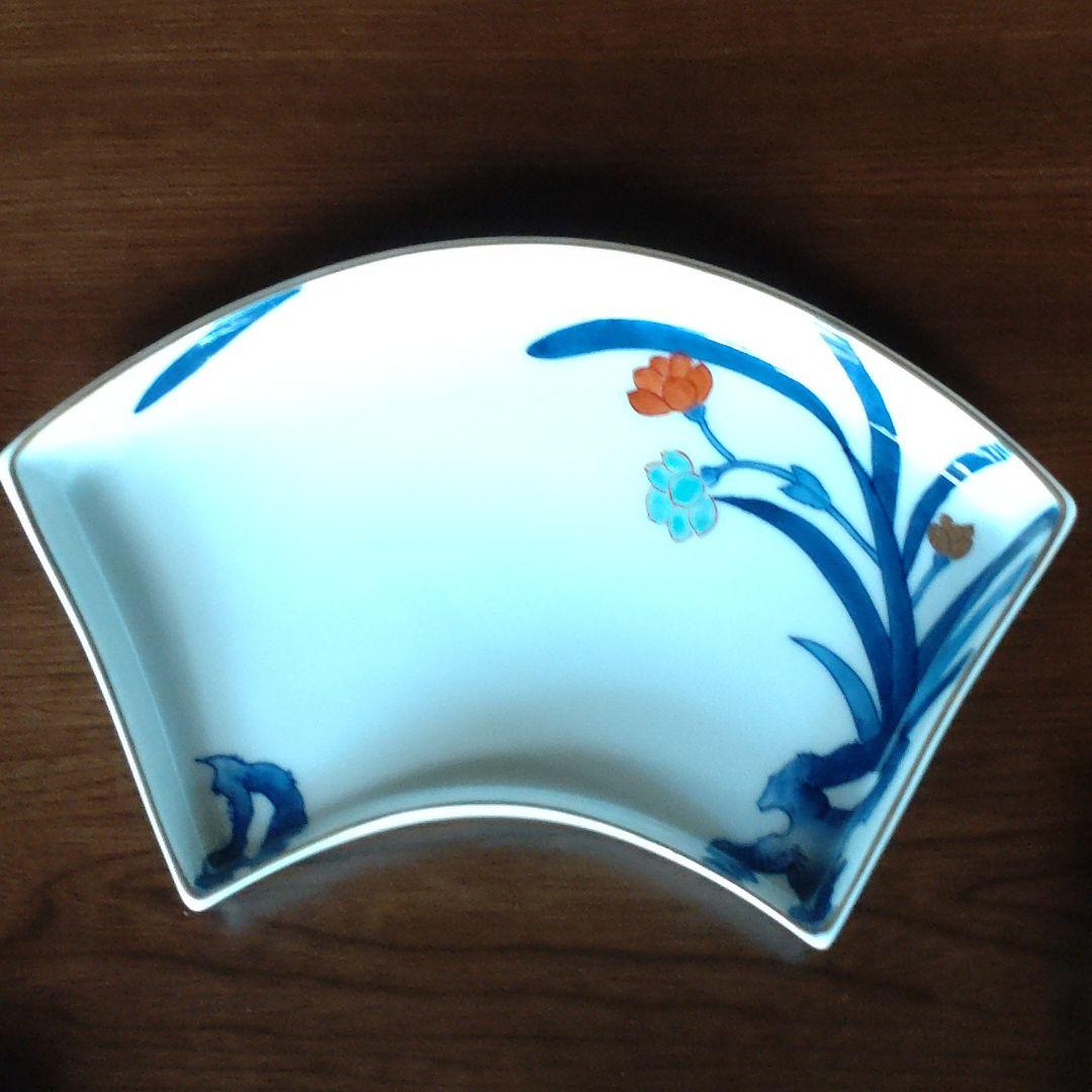 有田焼　金彩和蘭図扇型盛り皿　五客揃い