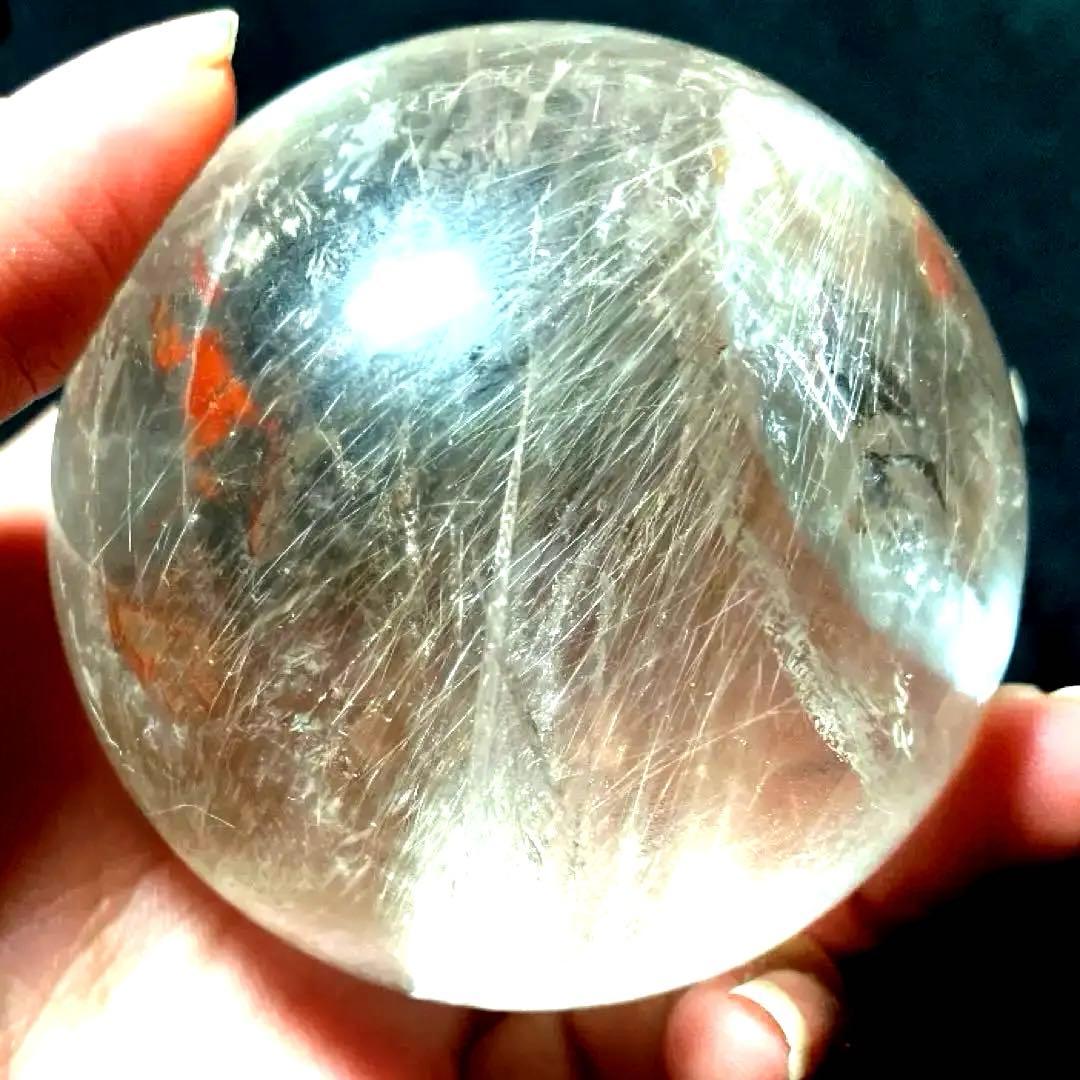 超大玉　62mm 虹入りゴールドルチルクォーツ　丸玉　スフィア　金針水晶