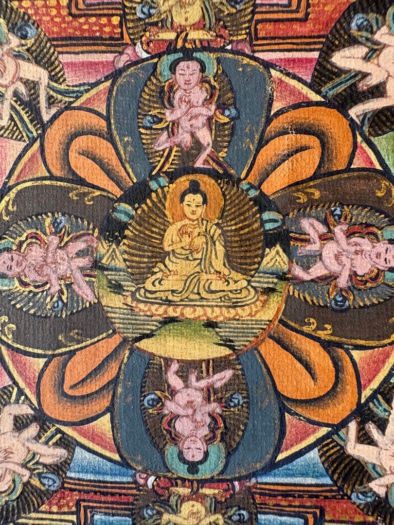 仏教曼荼羅 手描き 多色　ネパール
