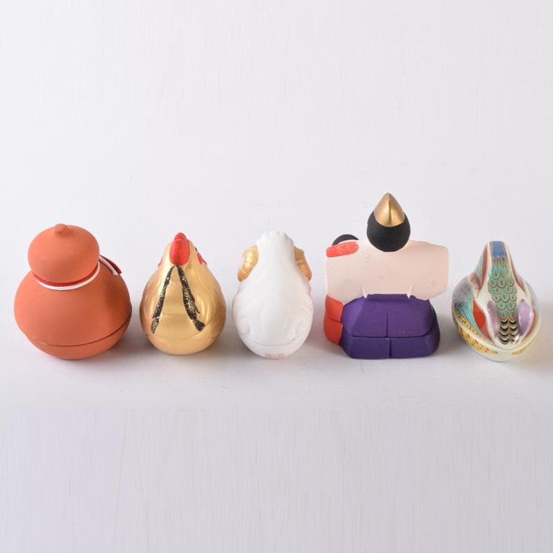 茶道具　楽山作　立雛他　干支　水鳥など　色絵香合　6点まとめて　N　8222