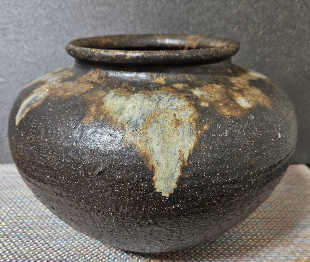 【時代古陶磁器❗】江戸時代後期～明治時代　 窯変　丸壺　花入れ　高17.6cm