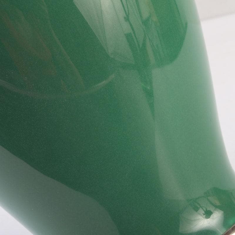 七宝焼　緑釉　牡丹文　花瓶　唐木台付　V　9324