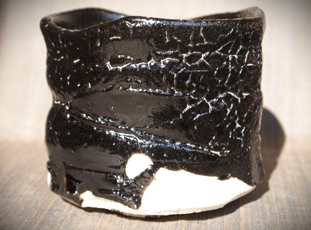 人気作家★山田和《師：加藤唐九郎》瀬戸黒茶碗★二重箱・布