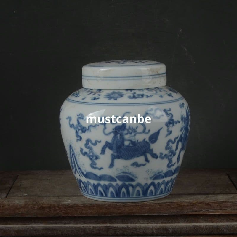 青麒麟紋天字壺 景徳鎮 陶磁器 装飾品 現代工芸品 美術品 置物