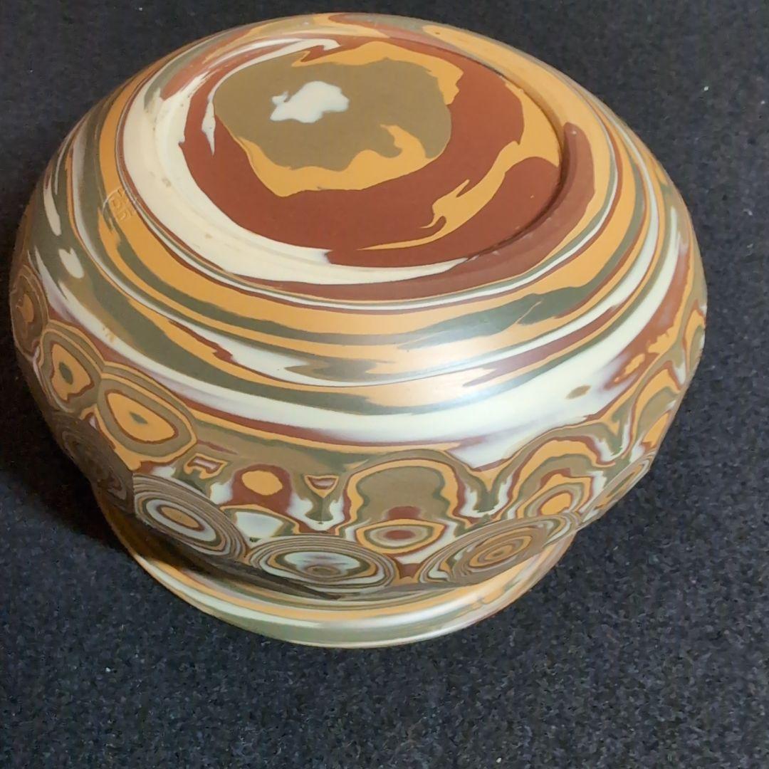 【茶道】建水　練込　常滑焼　銘品　練文様　多色模様の陶器製茶道具