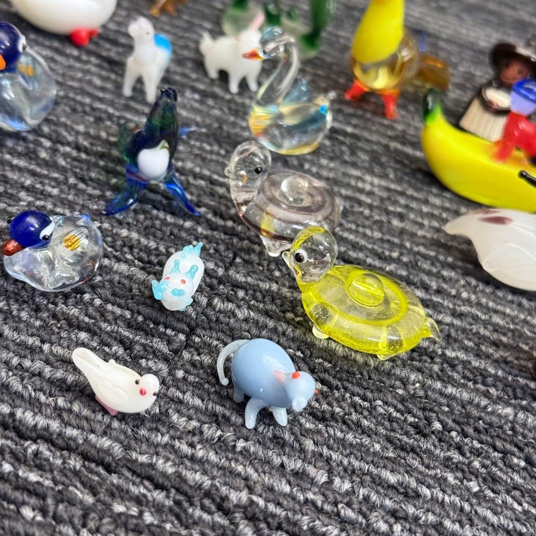 ガラス 細工 ミニチュア 小物 インテリア レトロ 動物 鶴 犬 アヒル