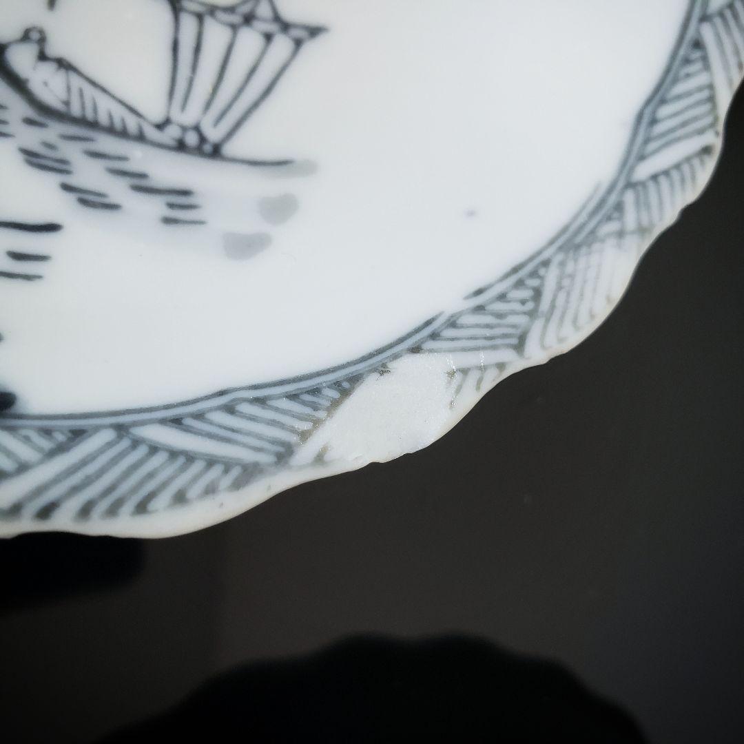 印判　皿　2枚　山水　書　明治　大正　昭和初期　欠け