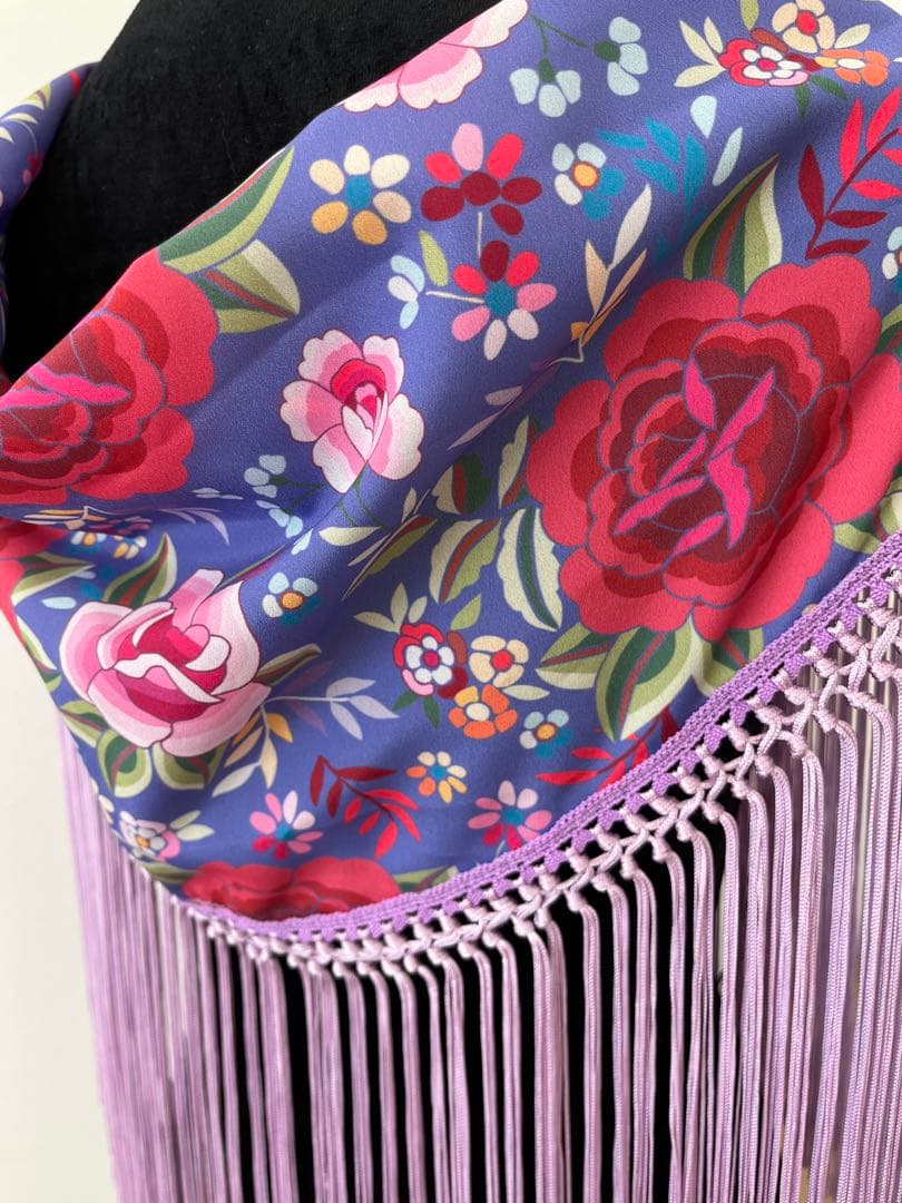 フラメンコ　マントンシージョ　パープルxマントン風花柄　ライラックフレコ